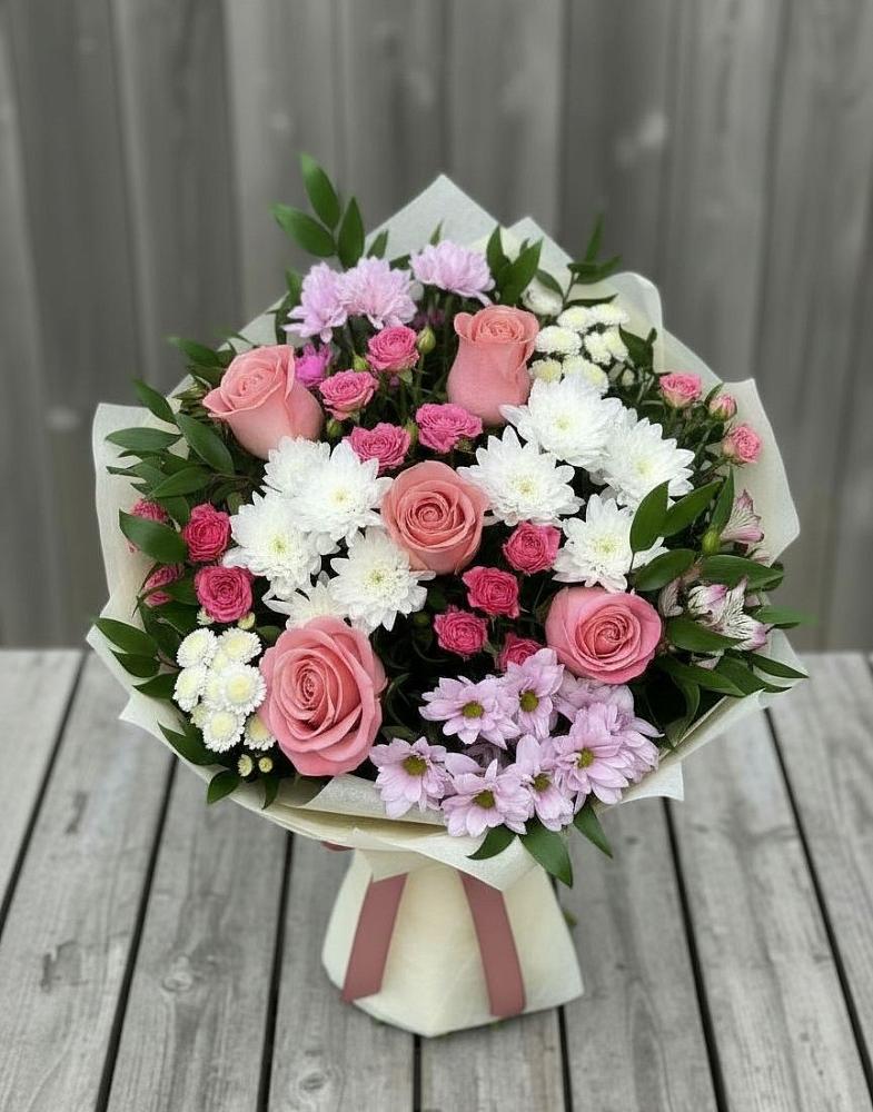 Букет цветов из: Альстромерии, Гвоздики, Розы и Хризантемы в Бузулуке