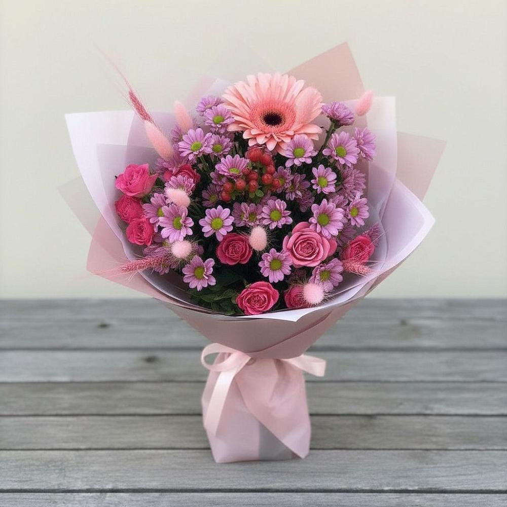 Букет цветов из: Розы, Герберы и Хризантемы в Бузулуке