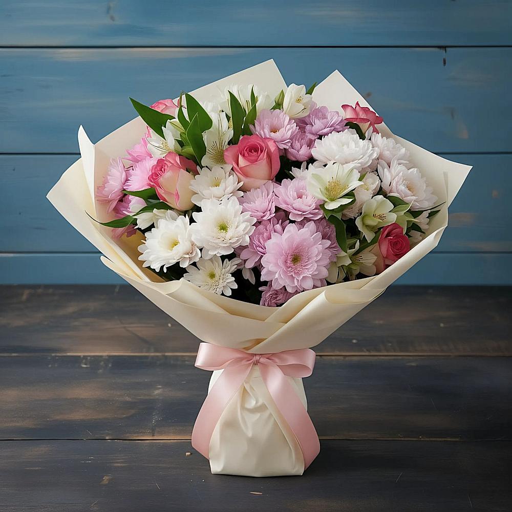 Букет цветов из: Хризантемы, Альстромерии и Розы в Бузулуке